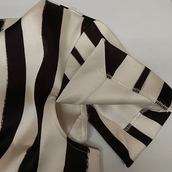 Topshop Dress Faux Leather Detail Split Short Sleeve Black White Stripe sz Small - Picture 2 of 12